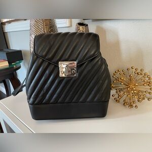 Michael Khors Black Quilted Padded Leather Backpack with Chain Strap